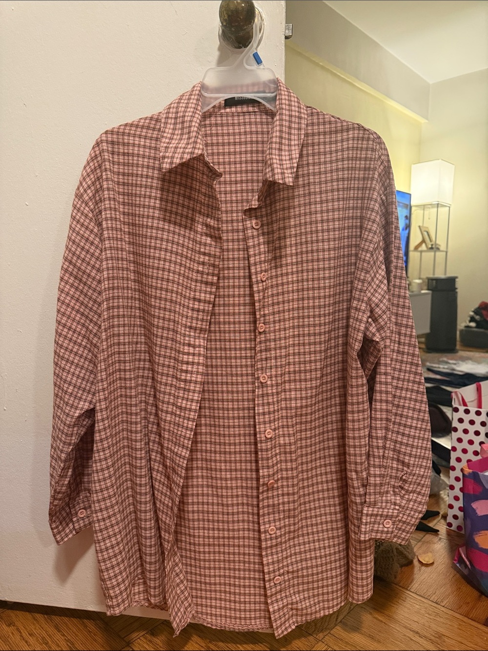 Missguided Pink Checked Button Down Shirt